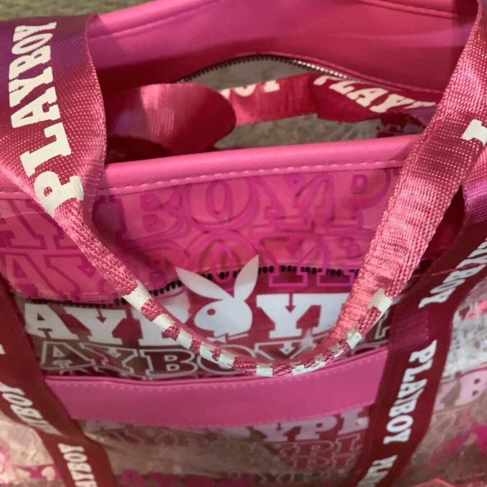Playboy Viral Signature Logo Hot Pink 3Pc Piece Transparent Travel Tote Set New - Picture 6 of 7